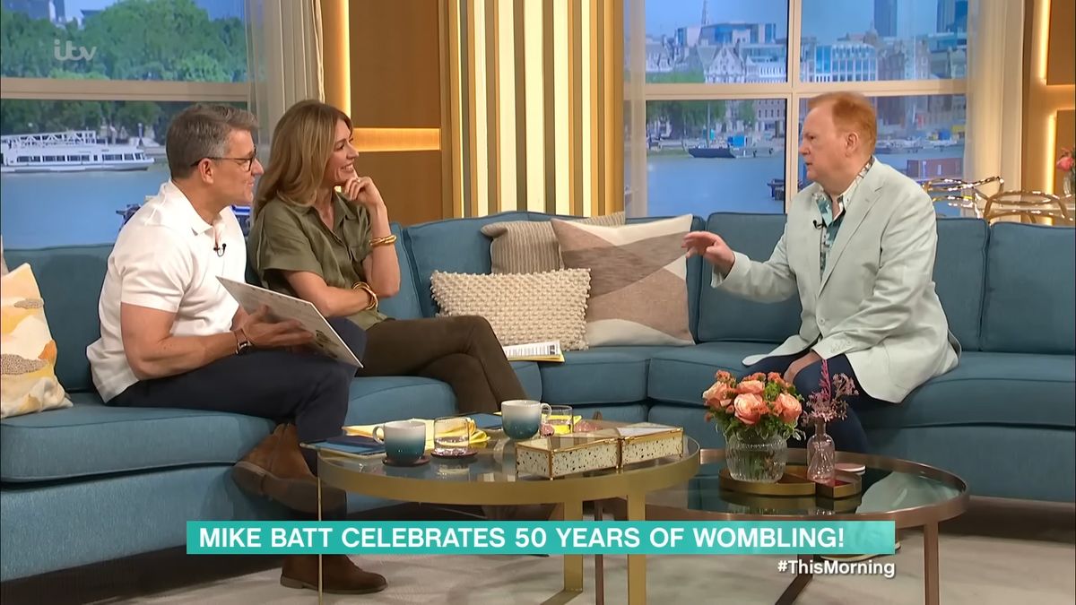 Ben Shephard and Cat Deeley talk to Mike Batt, with the on-screen caption 'Mike Batt celebrates 50 years of wombling'